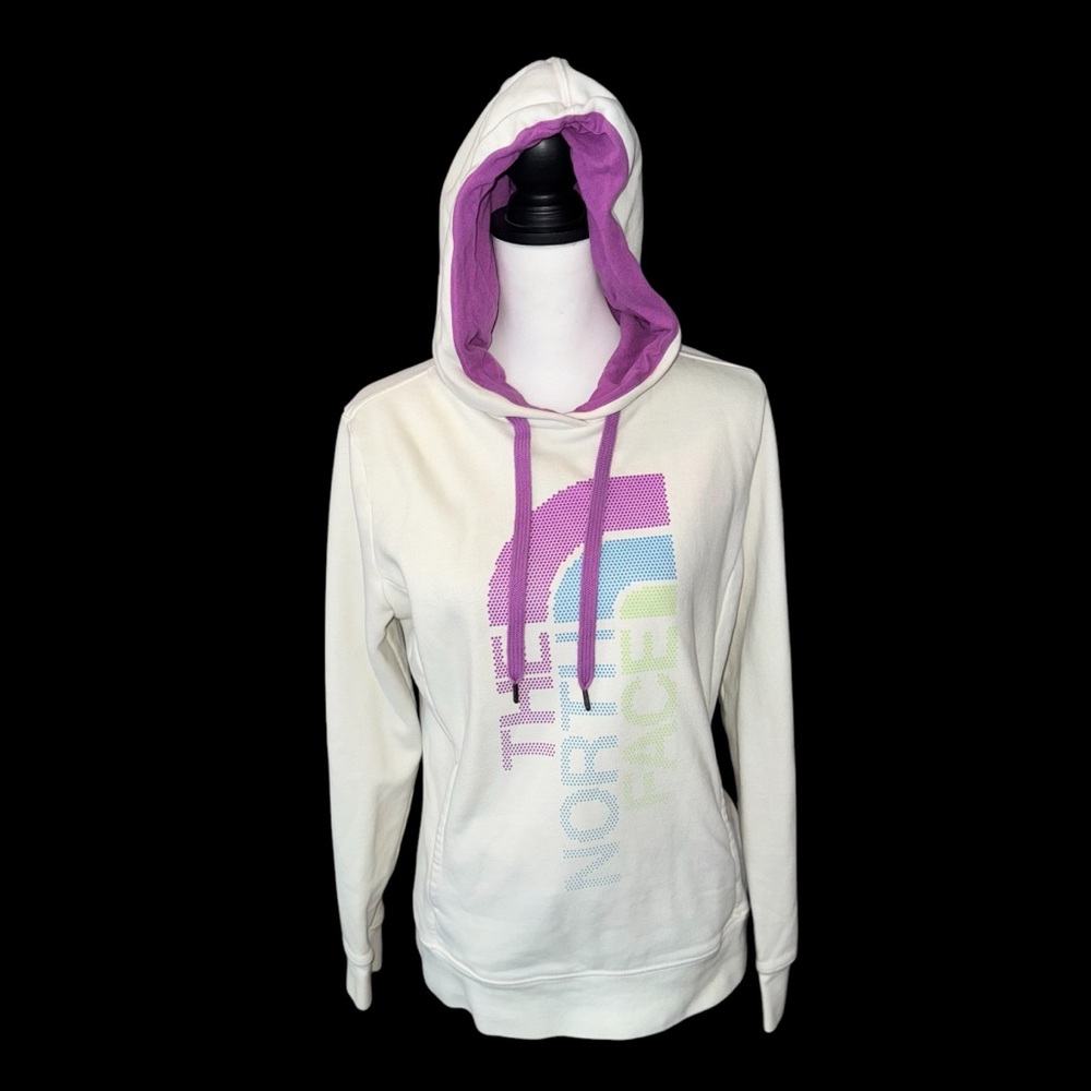 The North Face Women's White and Purple Hoodie sweatshirt sz Medium - Picture 2 of 12